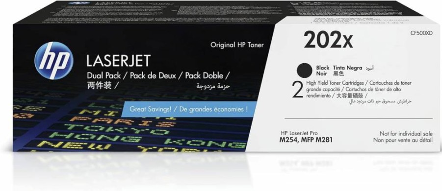 HP CF500XD High-Yield Black Toner Cartridge (2-Pack) - Compatible with HP Color LaserJet Pro M254 & MFP M281 Series Printers