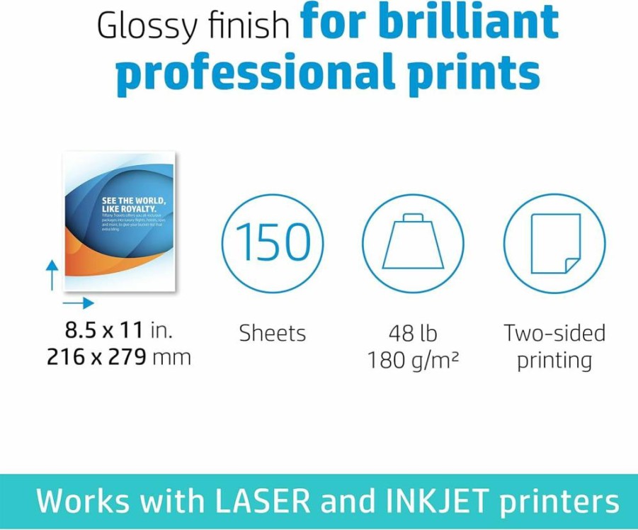 HP Q1987A Glossy Professional Business Paper, 8.5x11 Inches, 48 LB, 150 Sheets, Compatible with Inkjet, Laser & Pagewide Printers
