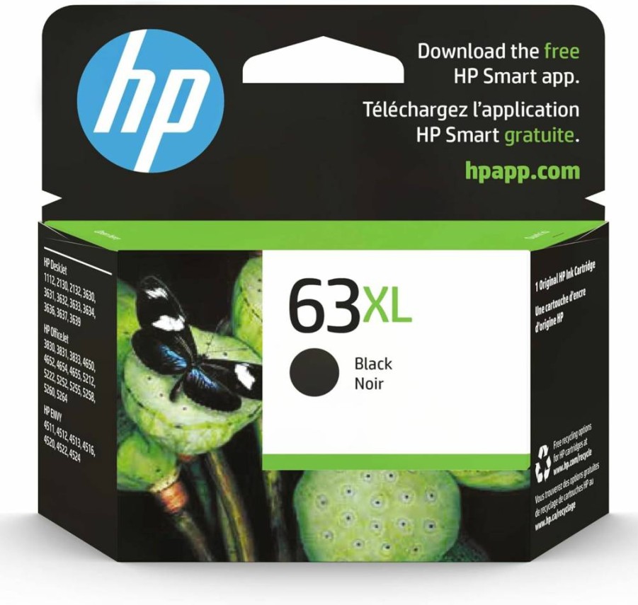 HP 63XL Black High-Yield Ink Cartridge | Compatible with HP Deskjet 1112, 2130, 3630 | HP Envy 4510, 4520 | HP Officejet 3830, 4650, 5200 | Instant Ink Eligible | F6U64AN | Genuine HP Ink