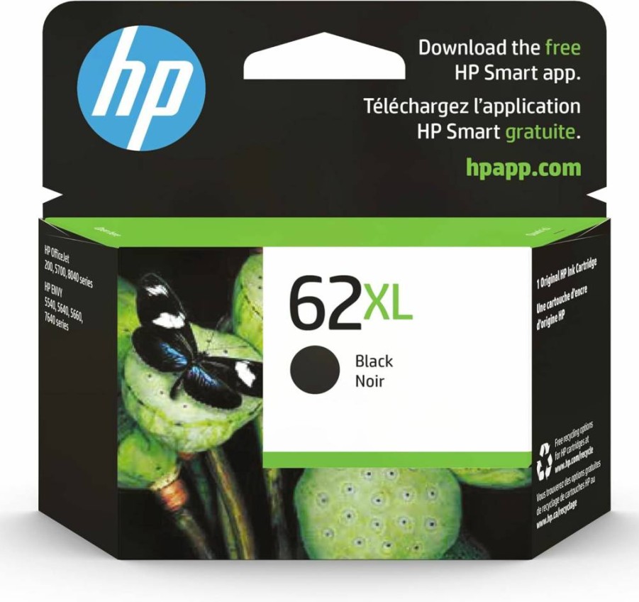 HP 62XL Black High Yield Original Ink Cartridge - Compatible with Envy 5540, 5640, 5660 & OfficeJet 5740 Series Printers