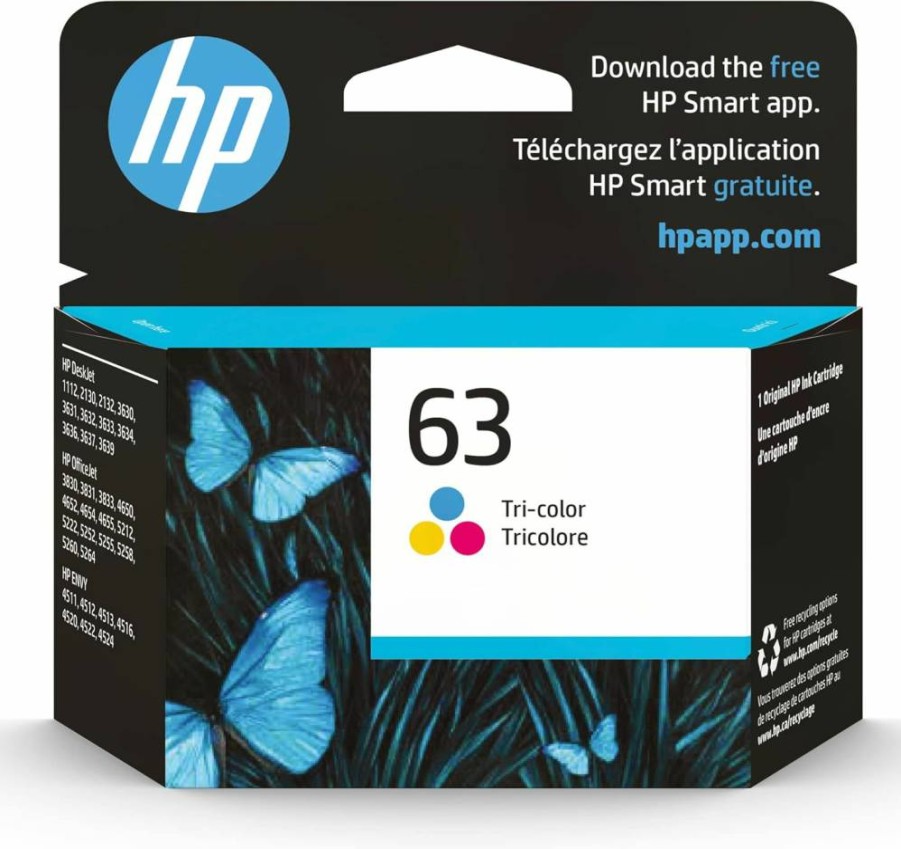 HP 63 Tri-Color Ink Cartridge F6U61AN - Compatible with HP Deskjet 1112, 2130, 3630; Envy 4510, 4520; Officejet 3830, 4650, 5200 Series | Instant Ink Eligible