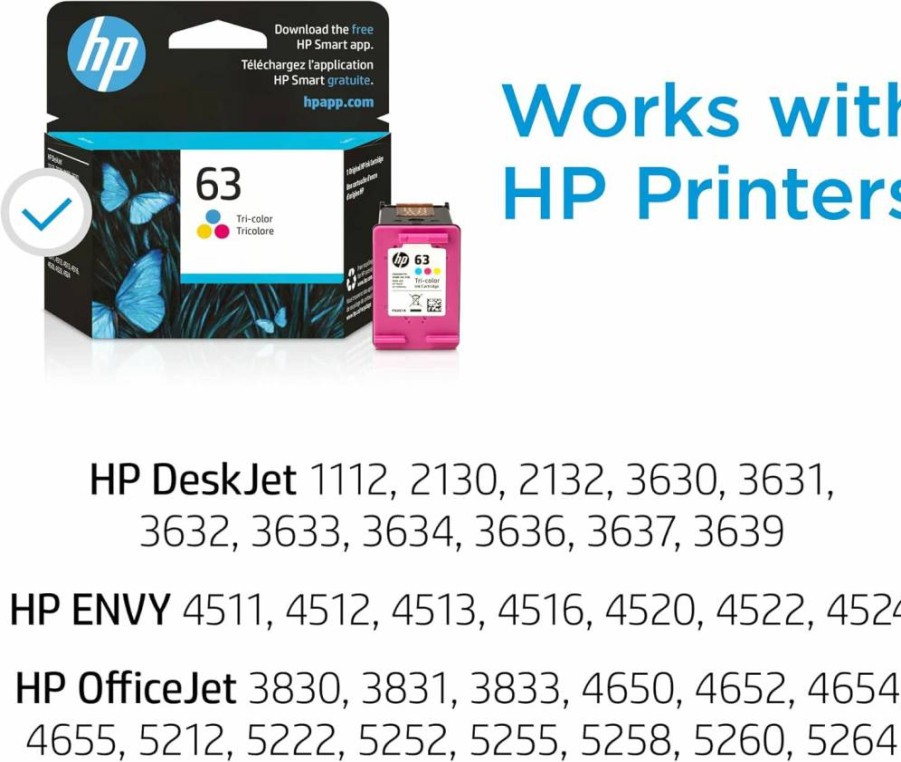 HP 63 Tri-Color Ink Cartridge F6U61AN - Compatible with HP Deskjet 1112, 2130, 3630; Envy 4510, 4520; Officejet 3830, 4650, 5200 Series | Instant Ink Eligible