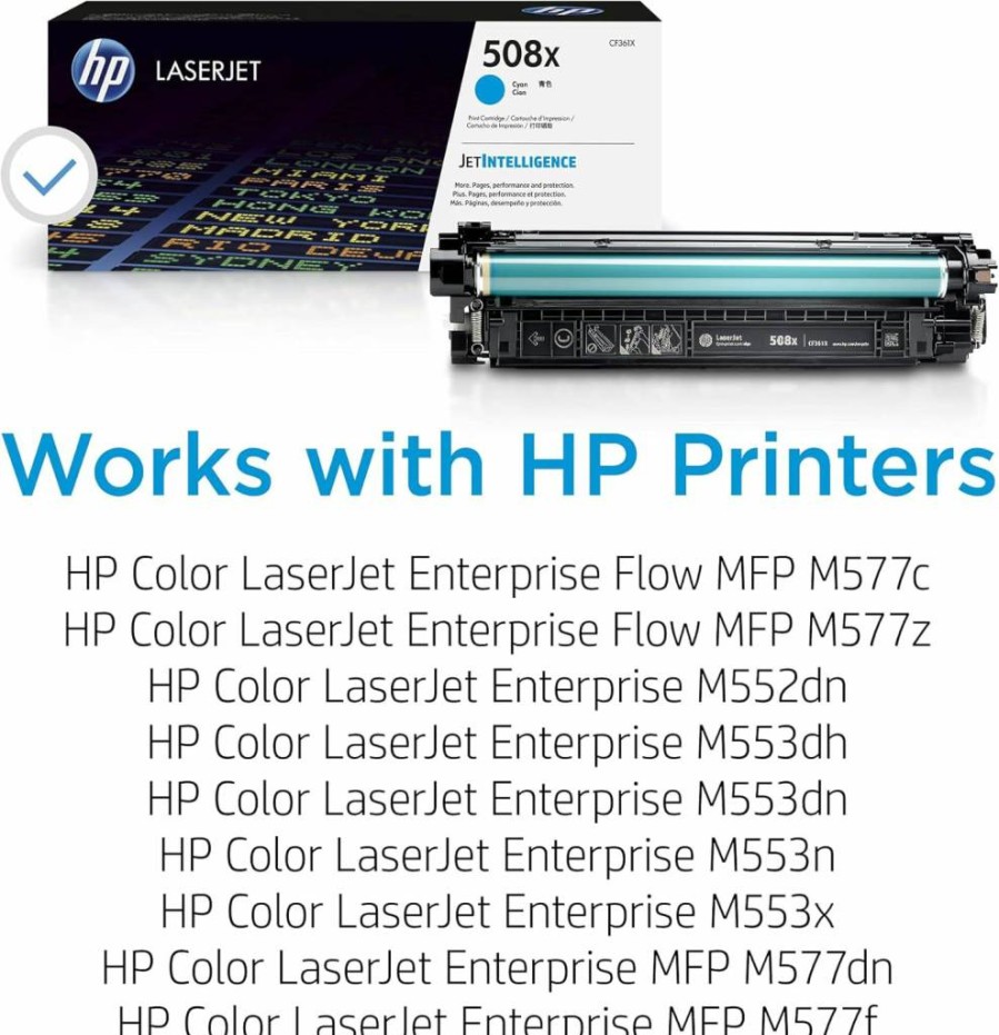 HP 508X Cyan High-Yield Toner Cartridge | Compatible with HP Color LaserJet Enterprise M552, M553, M577 Series | CF361X | Genuine HP Replacement