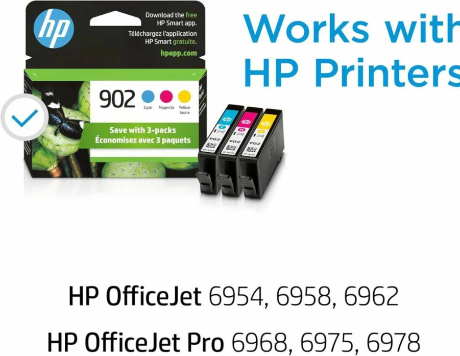 HP 902 Cyan, Magenta, Yellow Tri-Color Ink Cartridge Combo Pack – Compatible with OfficeJet 6950, 6960, Pro 6960, 6970 Printers | T0A38AN | Instant Ink Eligible | Original HP Ink