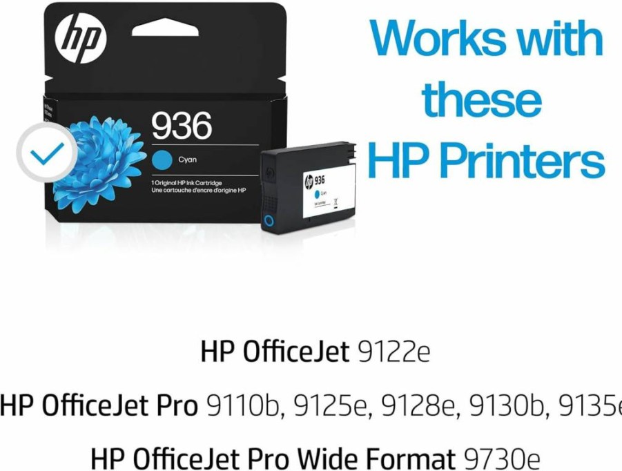 HP 936 Cyan Ink Cartridge for OfficeJet Pro 9110, 9120, 9130 & Wide Format 9730 Series | Compatible with Instant Ink | 4S6U9LN | Genuine HP Printer Ink
