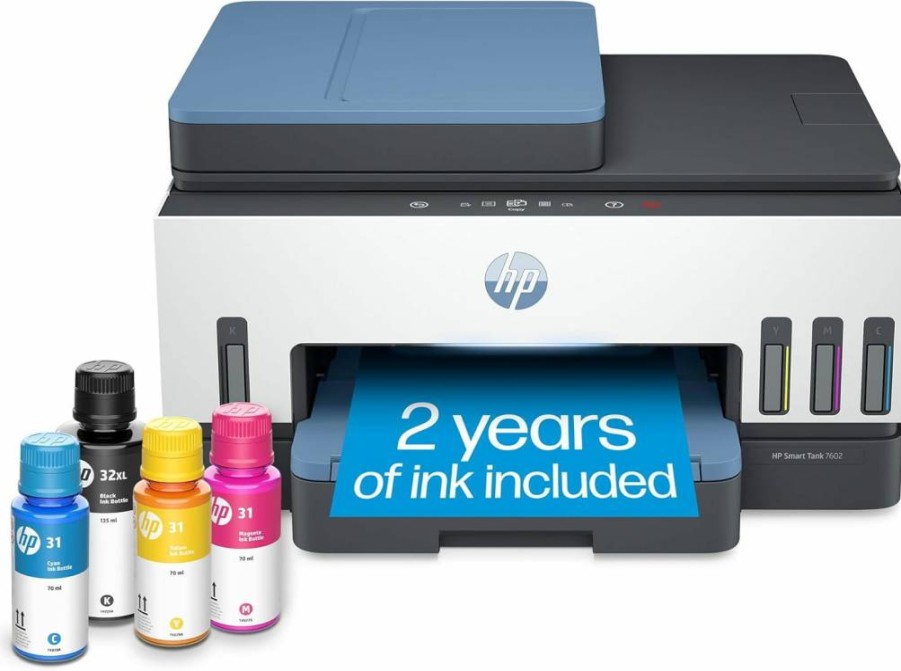 HP Smart Tank 7602 Wireless All-in-One Printer with 2 Years Ink - Print, Scan, Copy, Fax - Refillable Ink Tank for Home (28B98A)
