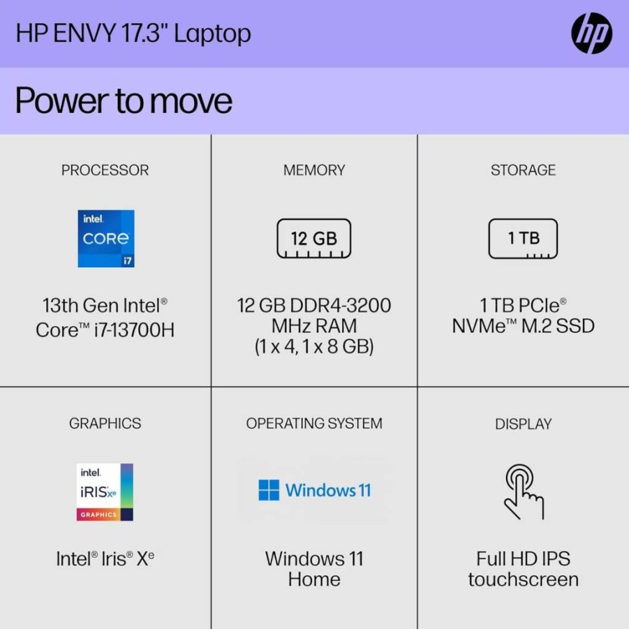 HP Envy 17" Laptop (2023) - 13th Gen Intel Core i7-13700H, 17.3" FHD Touchscreen, 16GB RAM, 1TB SSD, Intel Iris Xe Graphics, Windows 11 Home, 17-CR1010NR