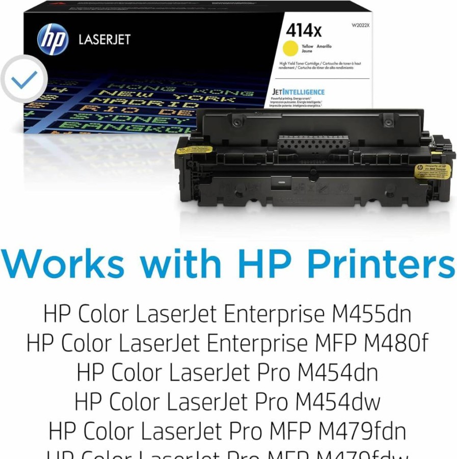 HP 414X Yellow High-Yield Toner Cartridge - Compatible with HP Color LaserJet Pro M454dn, M454nw, MFP M479dw, M479fdw & HP Color LaserJet Enterprise M455dn, MFP M480f - W2022X