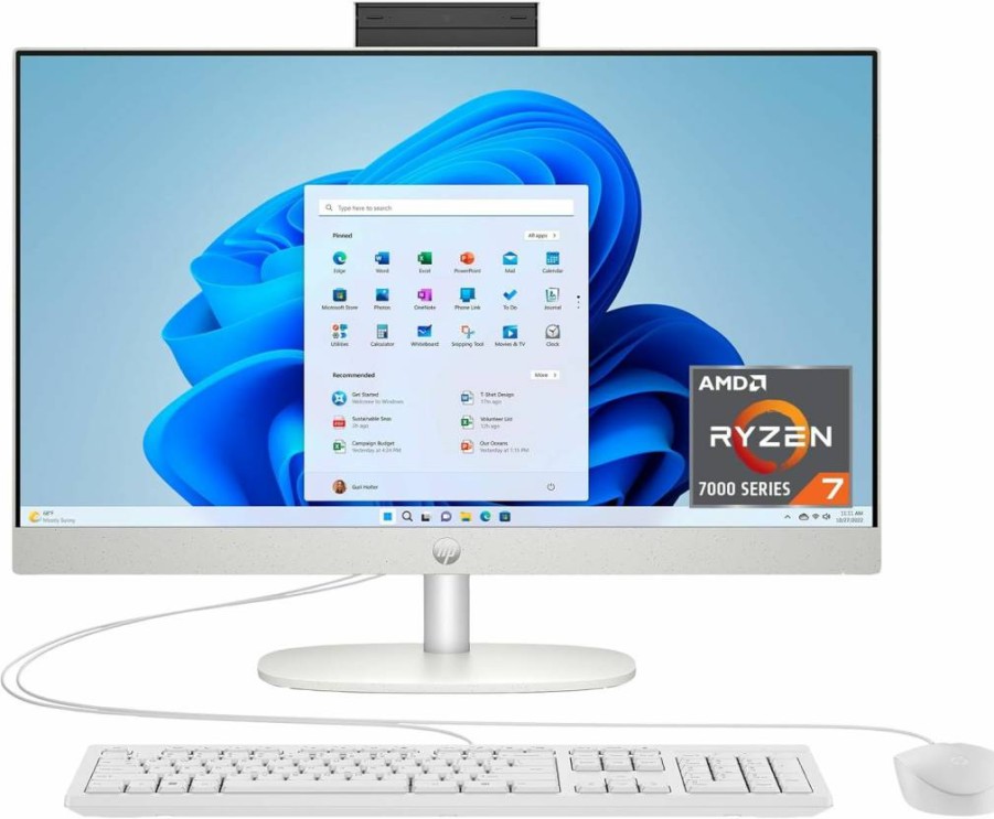HP 24-Inch All-in-One Desktop PC (2024) - AMD Ryzen 7 7730U, 16GB RAM, 512GB SSD, FHD Display, Radeon Graphics, Windows 11 Home - 24-Cr0032