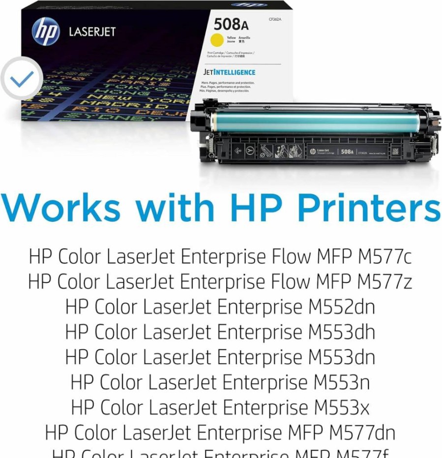 HP 508A CF362A Yellow Toner Cartridge – Compatible with HP Color LaserJet Enterprise M552, M553 & M577 Series Printers | High-Yield Genuine HP Laser Toner