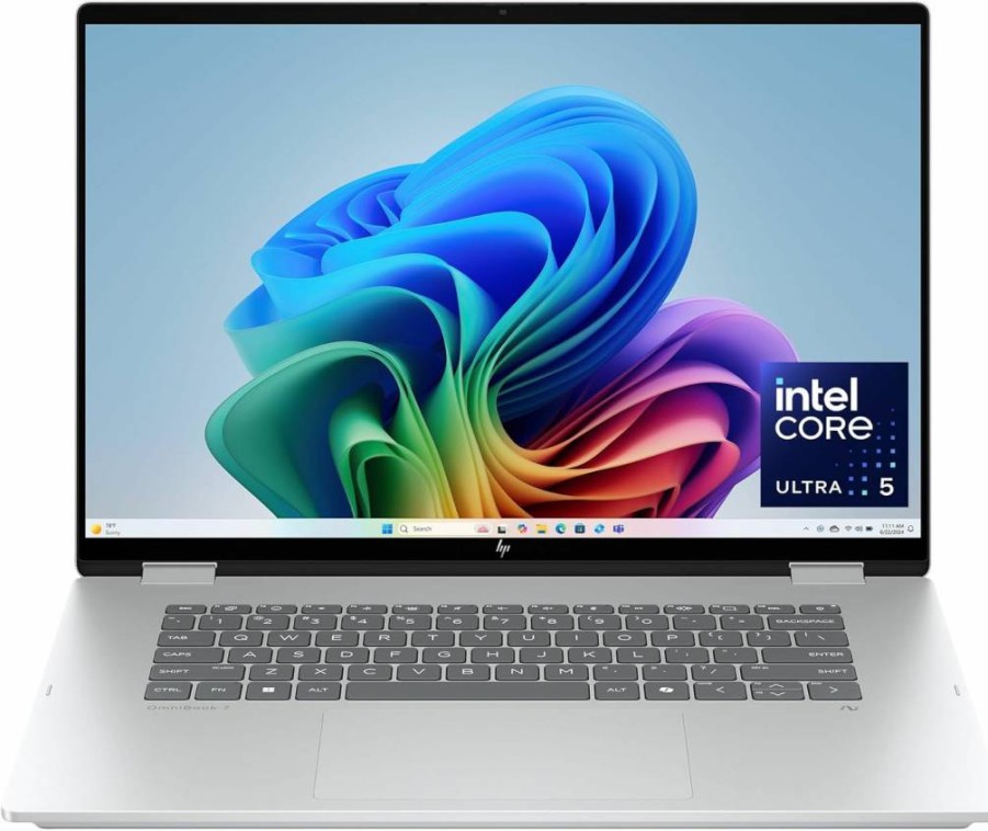 HP Omnibook 7 Flip 16" 2-in-1 Laptop - Intel Core Ultra 5, 16GB RAM, 512GB SSD, 2K Touchscreen, Windows 11 Home, Copilot+ PC, Glacier Silver (16-AU0000NR)