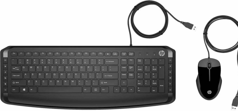 HP Pavilion 200 Wired Keyboard and Mouse Combo - USB-A Plug and Play, Full-Sized Keyboard with Numeric Keypad, 12 Hotkeys, 1600 DPI Mouse - Black (9DF28AA#ABL)