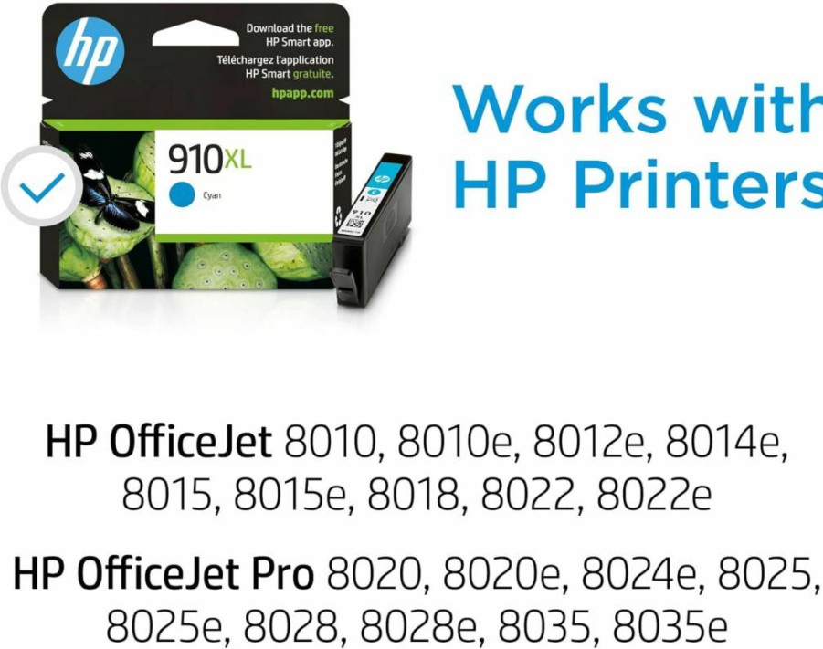 HP 910XL Cyan High-Yield Ink Cartridge – Compatible with OfficeJet 8010, 8020, Pro 8020, 8030 Series | Instant Ink Eligible | 3YL62AN