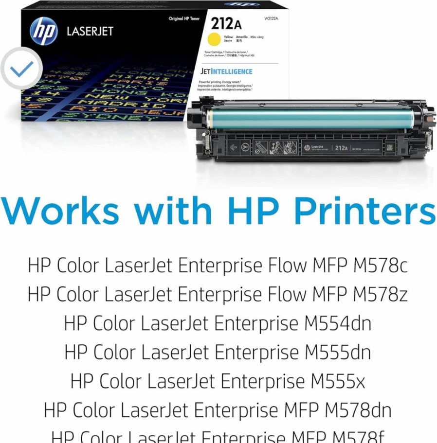 HP 212A Yellow Toner Cartridge (W2122A) - Compatible with HP Color LaserJet Enterprise M554, M555, MFP M578 Series | High-Yield Printing | Genuine HP Supplies