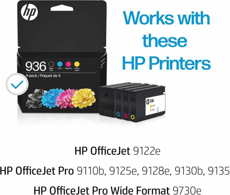 HP 936 Black, Cyan, Magenta, Yellow Ink Cartridges 4-Pack | Compatible with OfficeJet Pro 9110B, 9125E, 9130B, 9135E & Wide Format 9730E | Instant Ink Eligible | 6C3Z5LN