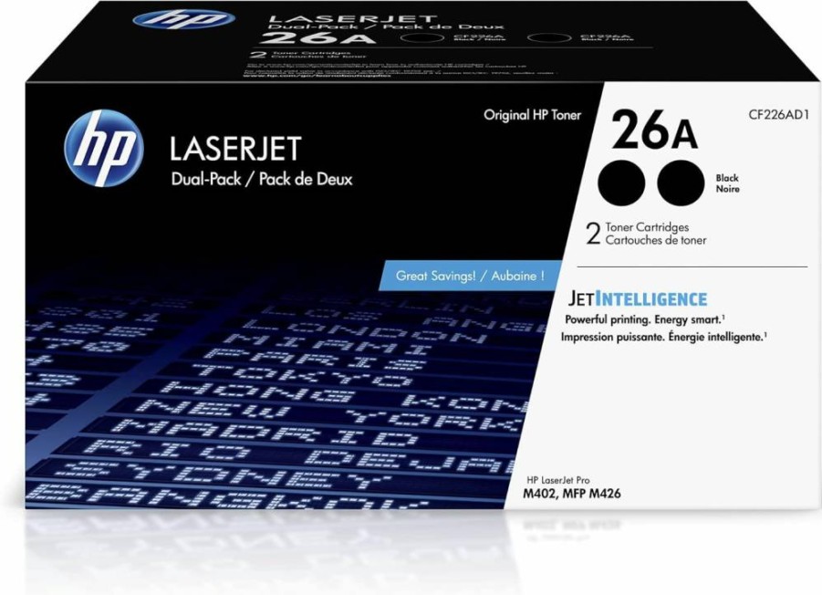 HP 26A Black Toner Cartridge (2-Pack) - Compatible with LaserJet Pro M402dn, M402dw, M426fdw, M426fdn | CF226A High-Yield Replacement