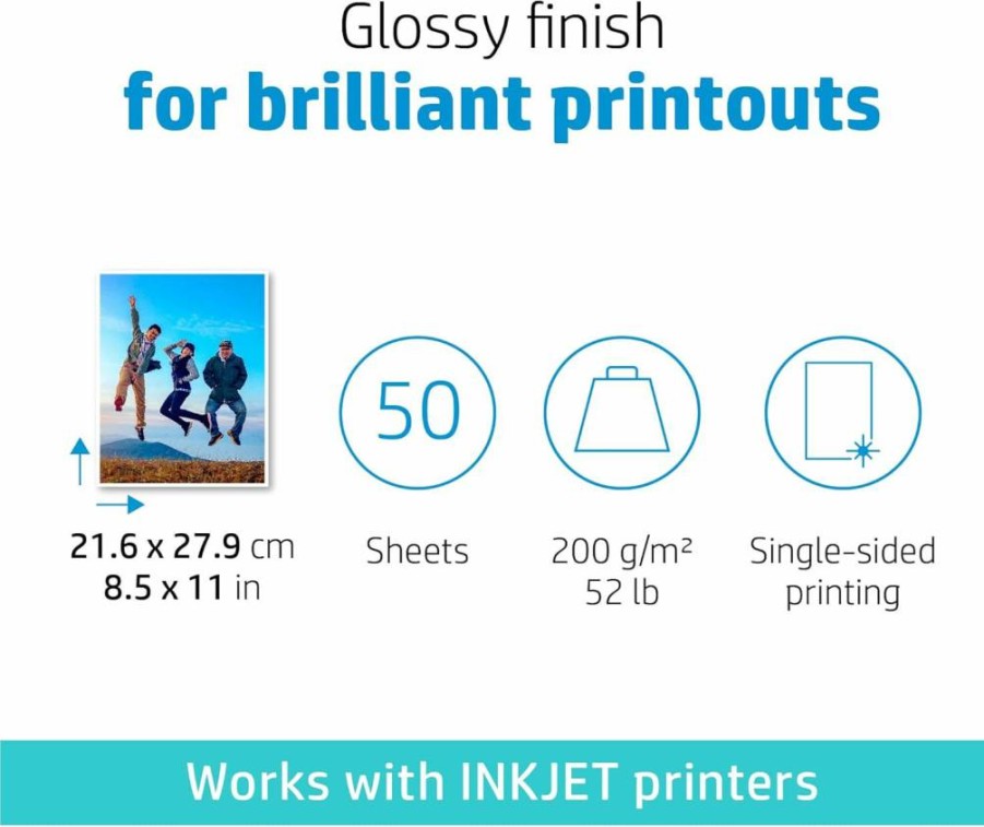 HP Glossy Photo Paper 8.5x11 Inches - 50 Sheets (Q8723A) Premium Everyday Printing