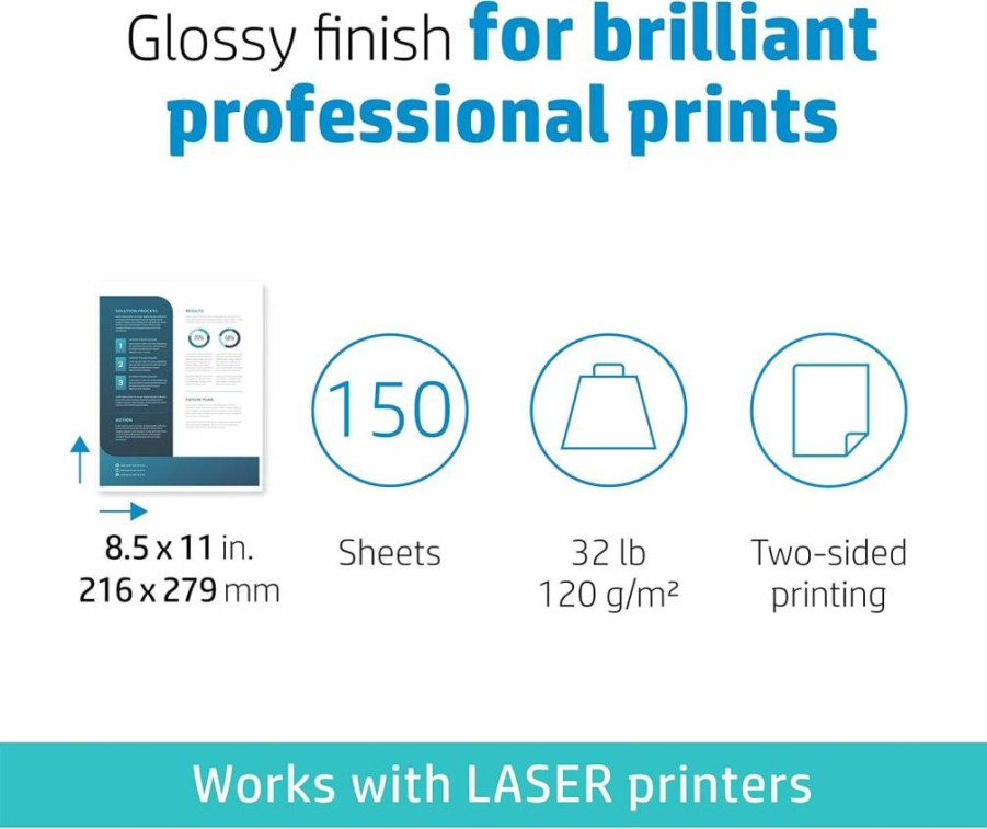 HP Glossy Laser Printer Paper 8.5x11 Inches, 32lb 150 Sheets – Premium Everyday Business Paper (4Wn08A)