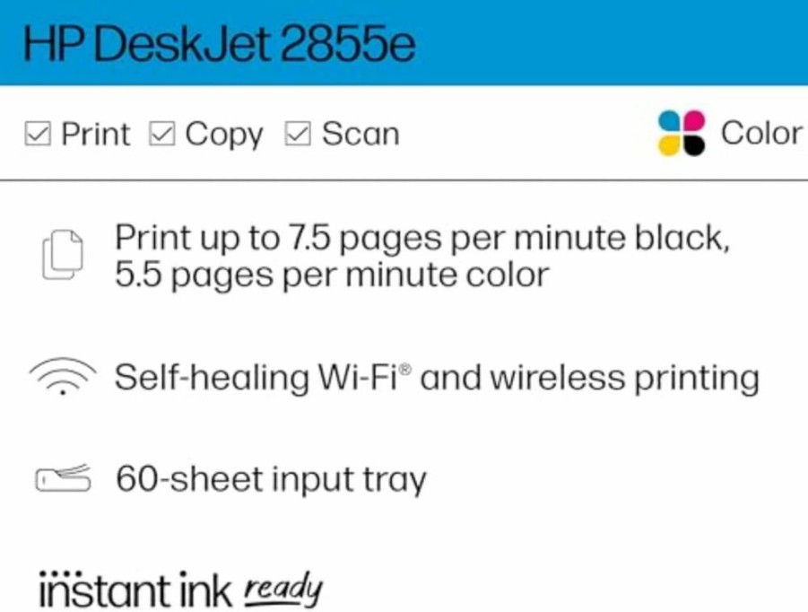 HP Deskjet 2855E All-in-One Wireless Color Inkjet Printer with Scanner, Copier, and 3-Month Instant Ink Trial – Ideal for Home Use (588S5A)