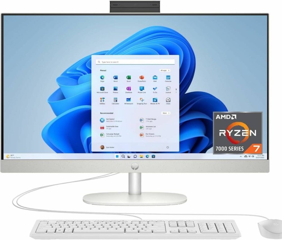 HP 27-Inch All-in-One Desktop PC (2024) - AMD Ryzen 7 7730U, 32GB RAM, 1TB SSD, FHD Display, Radeon Graphics, Windows 11 Home, 27-Cr0012