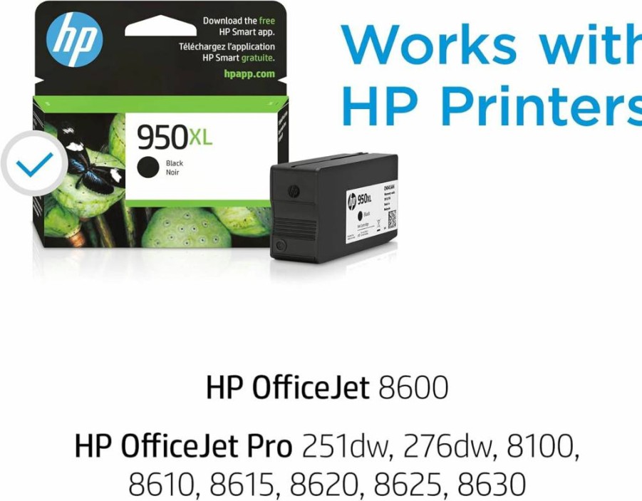 HP 950XL Black High-Yield Ink Cartridge | Compatible with HP OfficeJet Pro 251DW, 276DW, 8100, 8600 Series | CN045AN | Genuine HP Ink