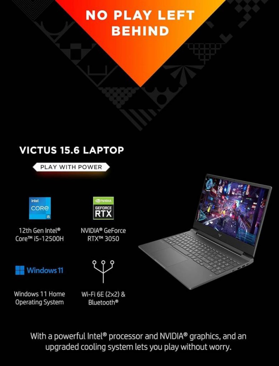 HP Victus 15 Gaming Laptop (2022) - 15.6" FHD, Intel Core i5-12500H, NVIDIA RTX 3050, 8GB RAM, 512GB SSD, Backlit Keyboard, Windows 11 Home