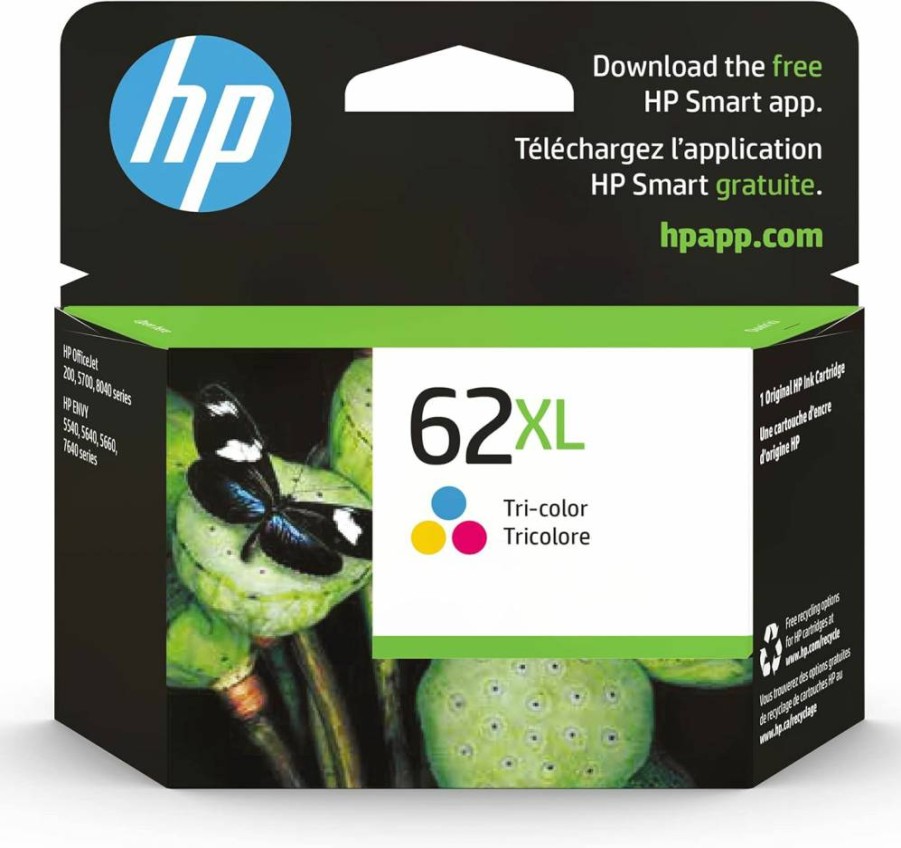 HP 62XL Tri-Color High-Yield Ink Cartridge | Compatible with Envy 5540, 5640, 5660, 7640; OfficeJet 5740, 8040, Mobile 200, 250 | Instant Ink Eligible | C2P07AN