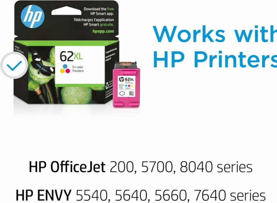 HP 62XL Tri-Color High-Yield Ink Cartridge | Compatible with Envy 5540, 5640, 5660, 7640; OfficeJet 5740, 8040, Mobile 200, 250 | Instant Ink Eligible | C2P07AN