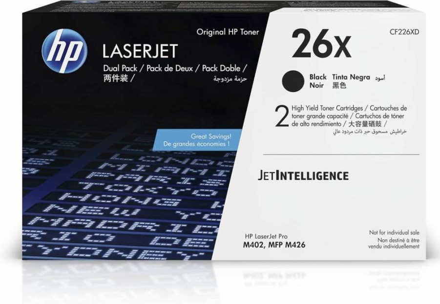 HP 26X Black High-Yield Toner Cartridge (2-Pack) - CF226XD - Compatible with HP LaserJet Pro M402 & MFP M426 Series Printers
