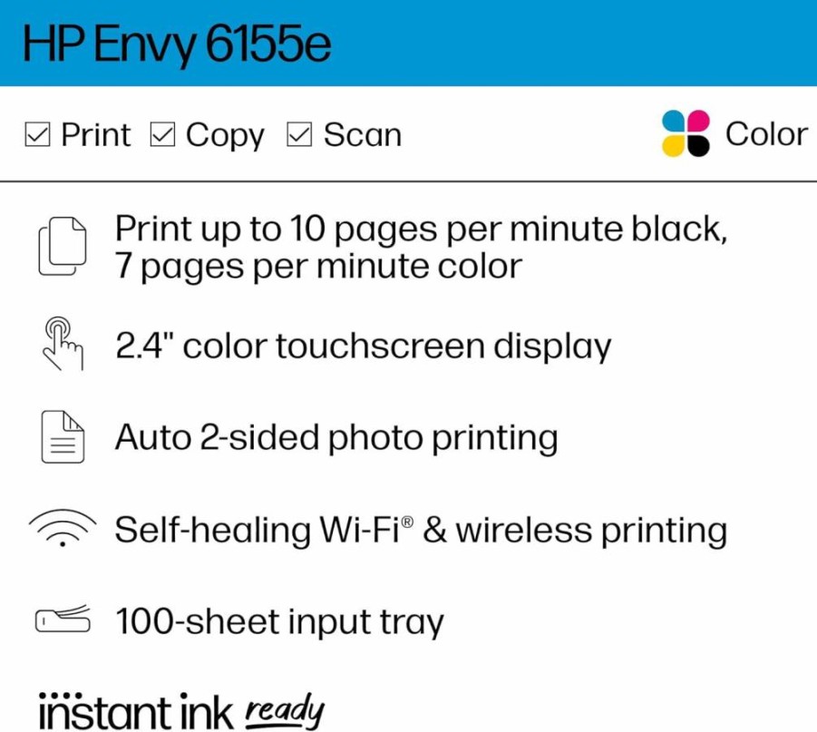 HP Envy 6155E All-in-One Wireless Color Inkjet Printer with Print, Scan, Copy, Auto Duplex & 3-Month Instant Ink Trial – Ideal for Home Use (714L5A)