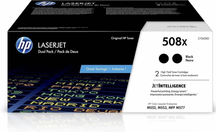 HP 508X Black High-Yield Toner Cartridge (2-Pack) - Compatible with Color LaserJet Pro M552, M553, MFP M577 Series - CF360X