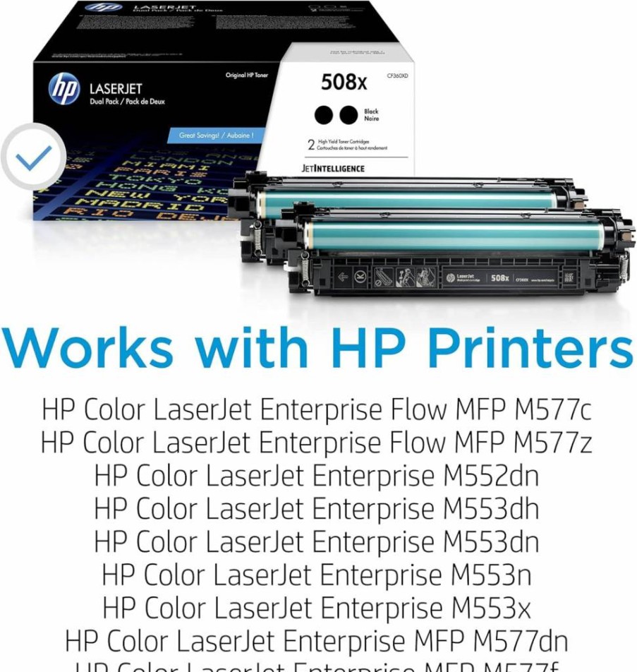 HP 508X Black High-Yield Toner Cartridge (2-Pack) - Compatible with Color LaserJet Pro M552, M553, MFP M577 Series - CF360X