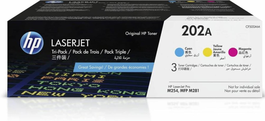 HP CF500AM Cyan, Magenta, Yellow Toner Cartridge 3-Pack | Compatible with HP Color LaserJet Pro M254 & MFP M281 Series | High-Yield Replacement Ink