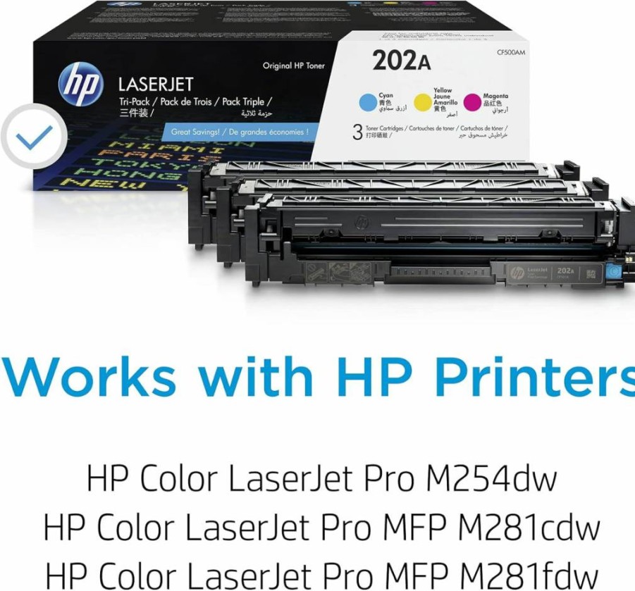 HP CF500AM Cyan, Magenta, Yellow Toner Cartridge 3-Pack | Compatible with HP Color LaserJet Pro M254 & MFP M281 Series | High-Yield Replacement Ink