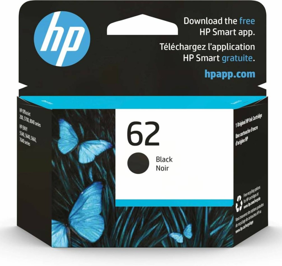 HP 62 Black Ink Cartridge - Compatible with HP Envy 5540, 5640, 5660, 7640 & OfficeJet 5740, 8040, Mobile 200/250 Series - Instant Ink Eligible - C2P04AN Genuine OEM Toner