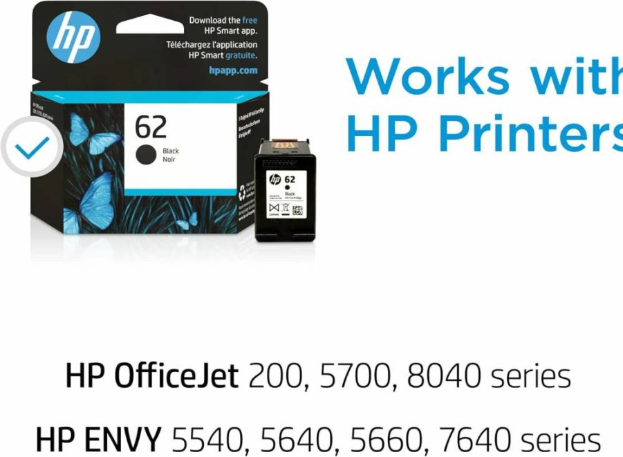 HP 62 Black Ink Cartridge - Compatible with HP Envy 5540, 5640, 5660, 7640 & OfficeJet 5740, 8040, Mobile 200/250 Series - Instant Ink Eligible - C2P04AN Genuine OEM Toner