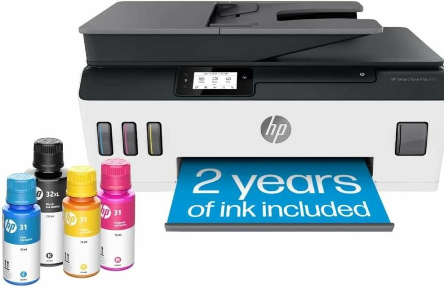 HP Smart-Tank Plus 651 Wireless All-in-One Printer with 2-Year Ink Supply, Auto Document Feeder, Mobile Printing, Scan, Copy, Alexa Compatible (7XV38A)