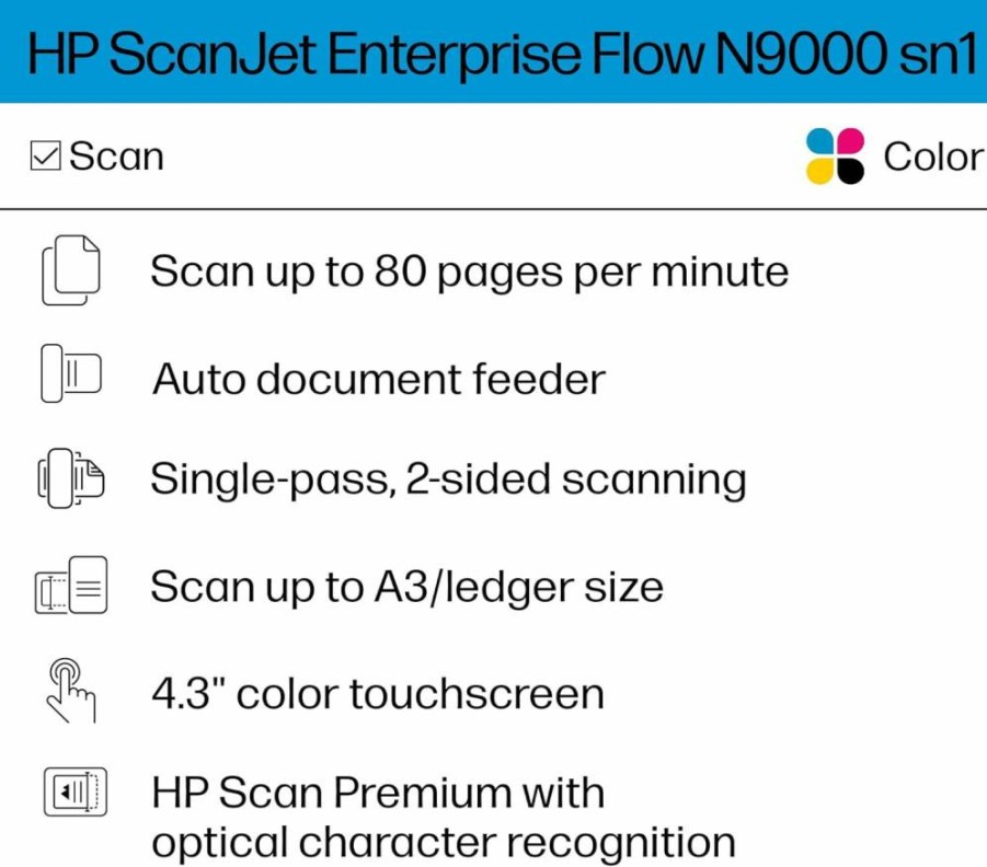 HP ScanJet Enterprise Flow N9000 SN1 High-Speed Duplex Document Scanner with 50-Page Auto Feeder - 8Q4W1A for Office Productivity