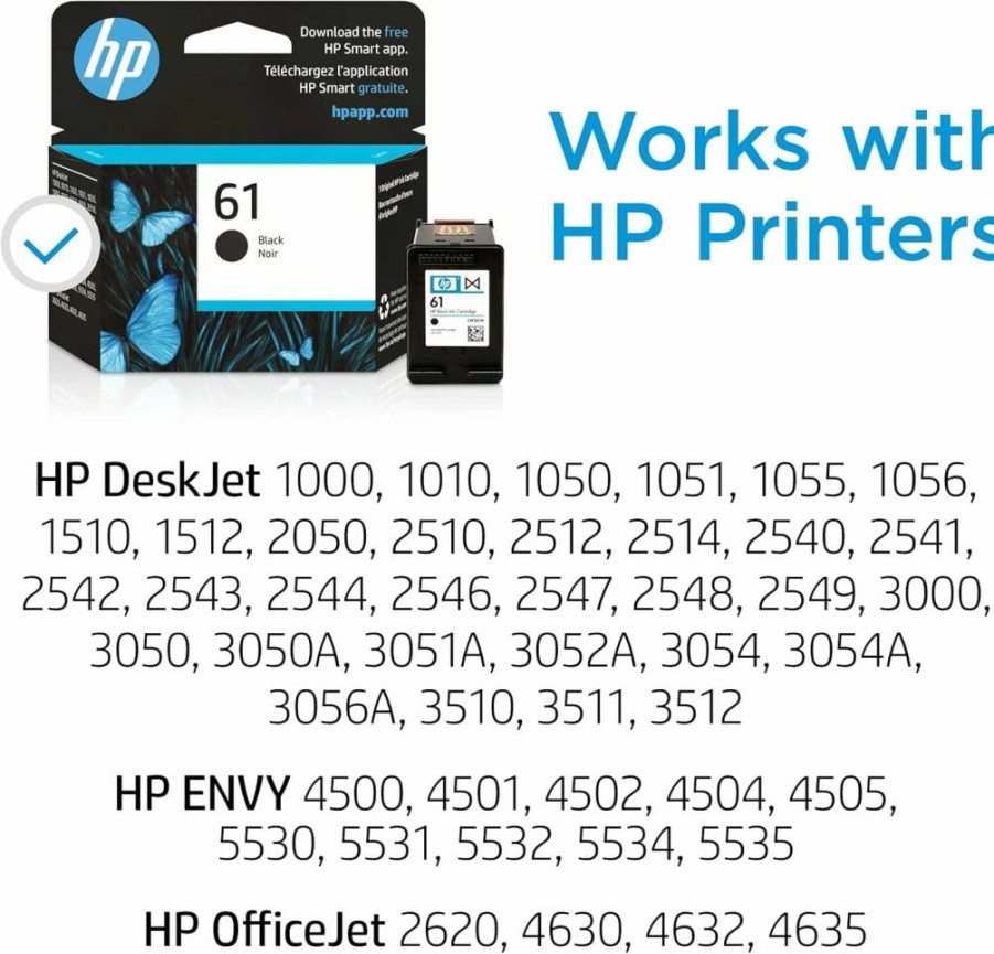 HP 61 Black Ink Cartridge CH561WN - Compatible with Deskjet 1000, 1010, 1050, 2050, 3050; Envy 4500, 5530; Officejet 2620 | Instant Ink Eligible | Original HP Ink