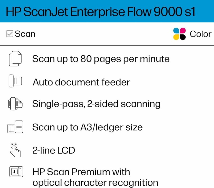 HP ScanJet Enterprise Flow 9000 S1 High-Speed Duplex Document Scanner with 50-Page Auto Feeder - 8Q4W0A for Office Productivity