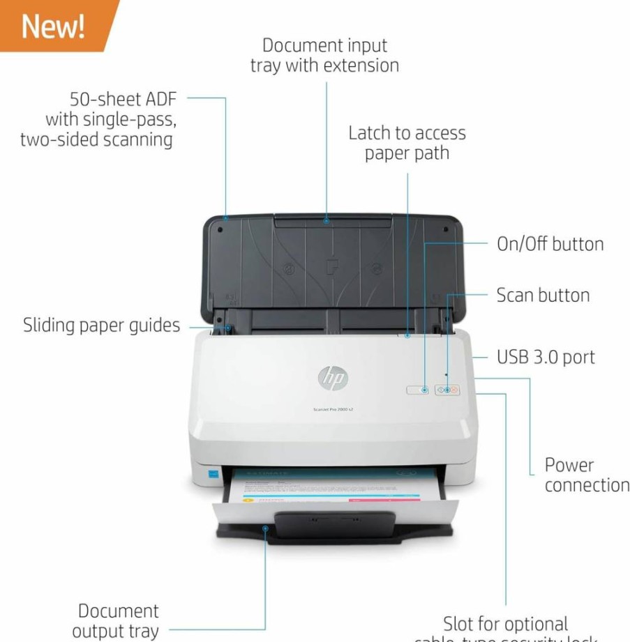 HP ScanJet Pro 2000 S2 (6FW06A) High-Speed 35ppm USB 3.0 Duplex Document Scanner with 50-Page ADF for Photos, Receipts & Cards - TWAIN/ISIS Drivers Included