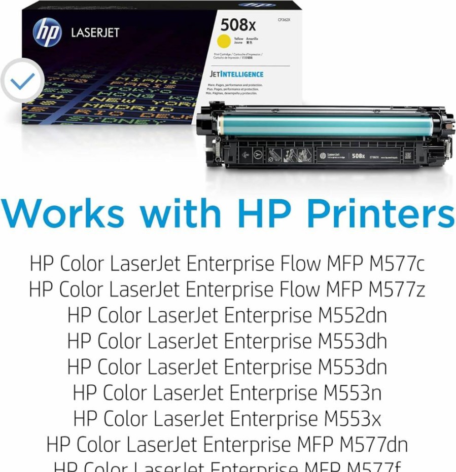 HP 508X Yellow High-Yield Toner Cartridge | Compatible with HP Color LaserJet Enterprise M552, M553, M577 Series | CF362X Replacement
