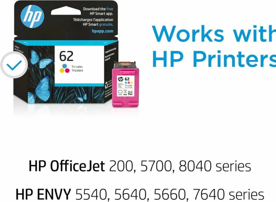 HP 62 Tri-Color Ink Cartridge (C2P06AN) - Original HP Inkjet Printer Cartridge in Retail Packaging
