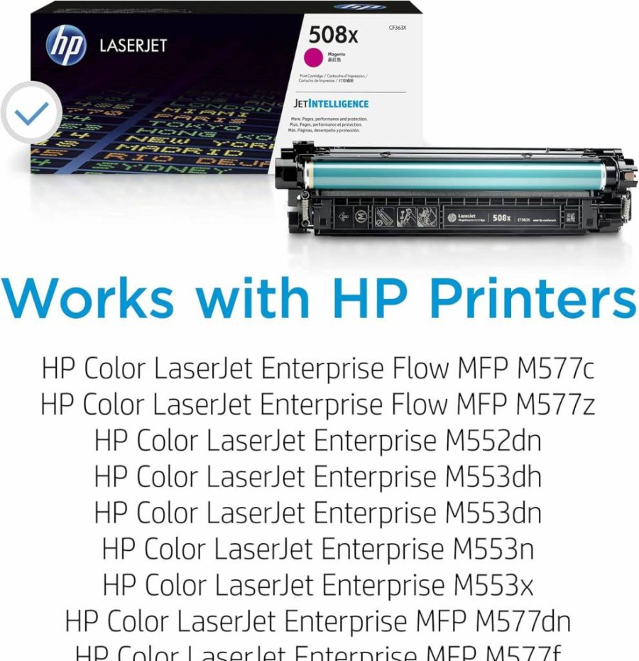 HP 508X Magenta High-Yield Toner Cartridge | Compatible with HP Color LaserJet Enterprise M552, M553, M577 Series | CF363X Replacement | Genuine HP Ink