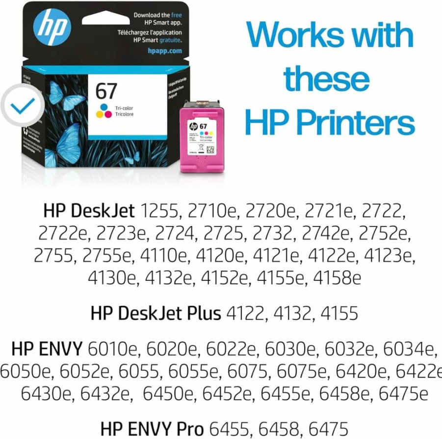 HP 67 Tri-Color Ink Cartridge - Compatible with HP Deskjet 1255, 2700, 4100 & Envy 6000, 6400 Series Printers | Instant Ink Eligible | High-Yield 3YM55AN | Original HP Ink