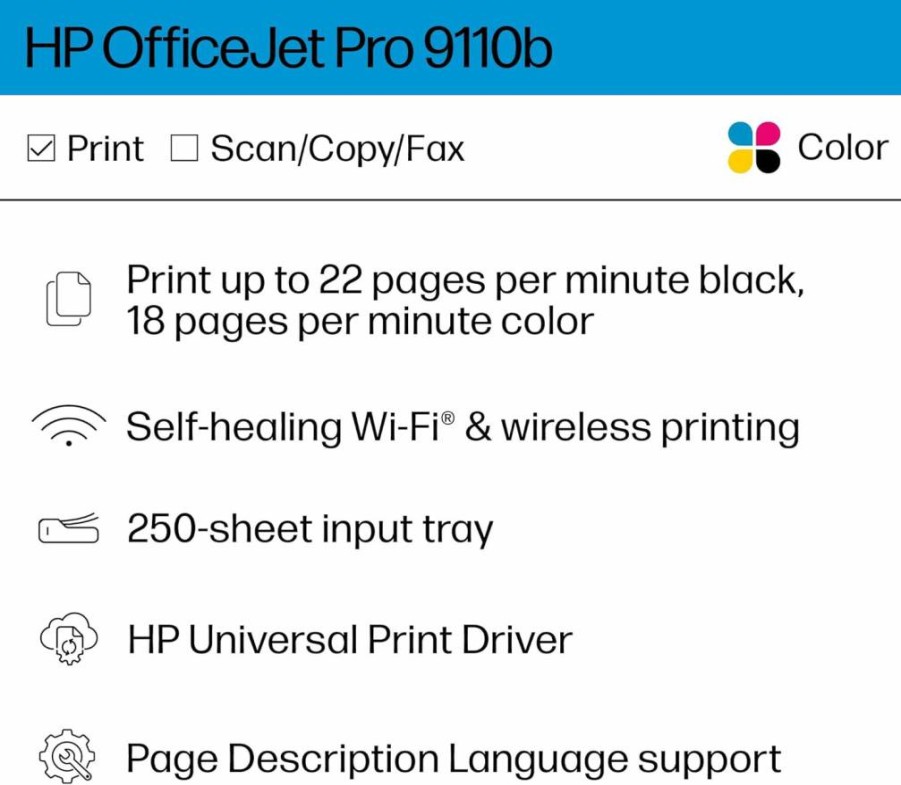 HP OfficeJet Pro 9110 Wireless All-in-One Color Inkjet Printer with Duplex Printing & Wireless Connectivity for Home Office