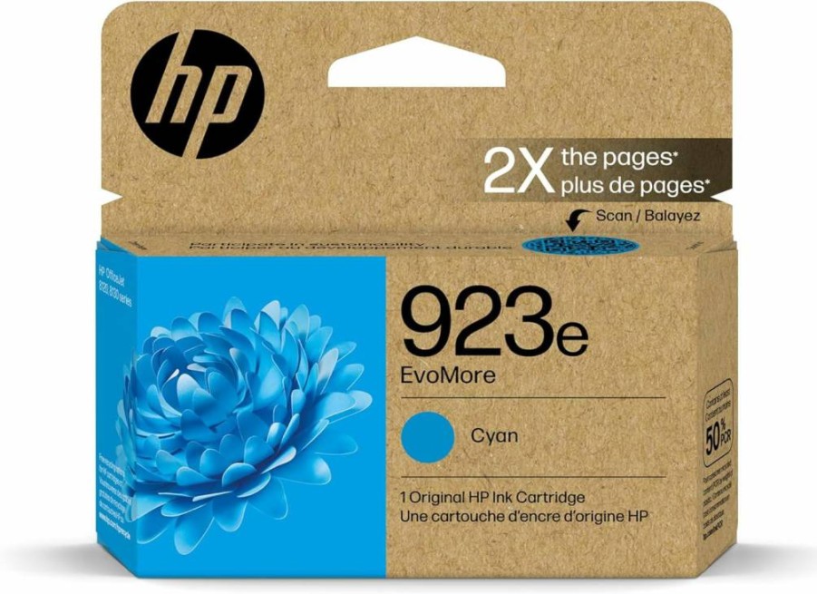 HP 923E Evomore High Yield Cyan Ink Cartridge | Compatible with OfficeJet 8120 & Pro 8130 Series | Carbon Neutral Certified | 4K0T4LN