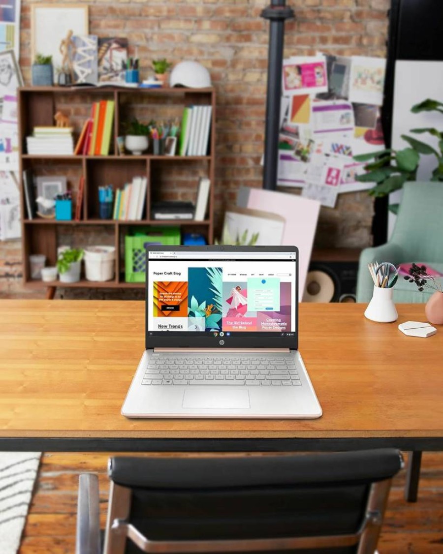 HP 14" Touchscreen Laptop - Intel Celeron N4020, 4GB RAM, 64GB eMMC, Pale Rose Gold, Windows 10, Lightweight & Portable