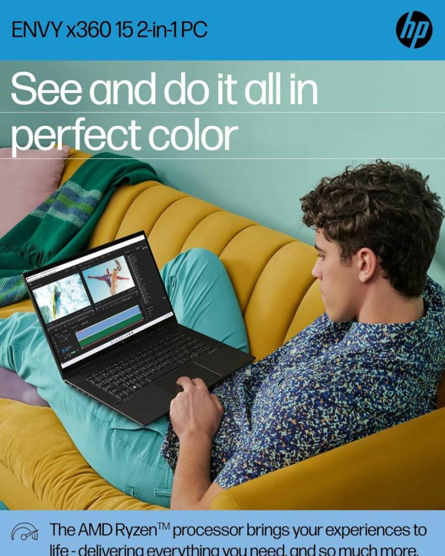 HP Envy X360 15.6" 2-in-1 Laptop: AMD Ryzen 7 5825U, 8GB RAM, 512GB SSD, Radeon Graphics, Windows 11 Home (15-EU1026NR, Nightfall Black)