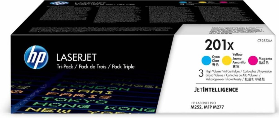 HP 201X CF253XM Cyan, Magenta, Yellow Toner Cartridges (3-Pack) - Compatible with HP Color LaserJet Pro M252, MFP M277 Printers | High-Yield Replacement Ink